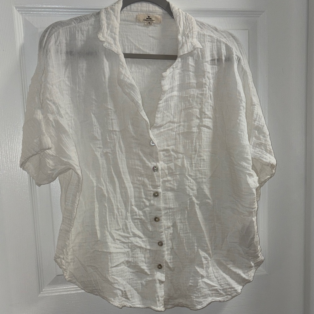 Rip Curl Cotton Gauze White Button Down Top - Picture 2 of 3